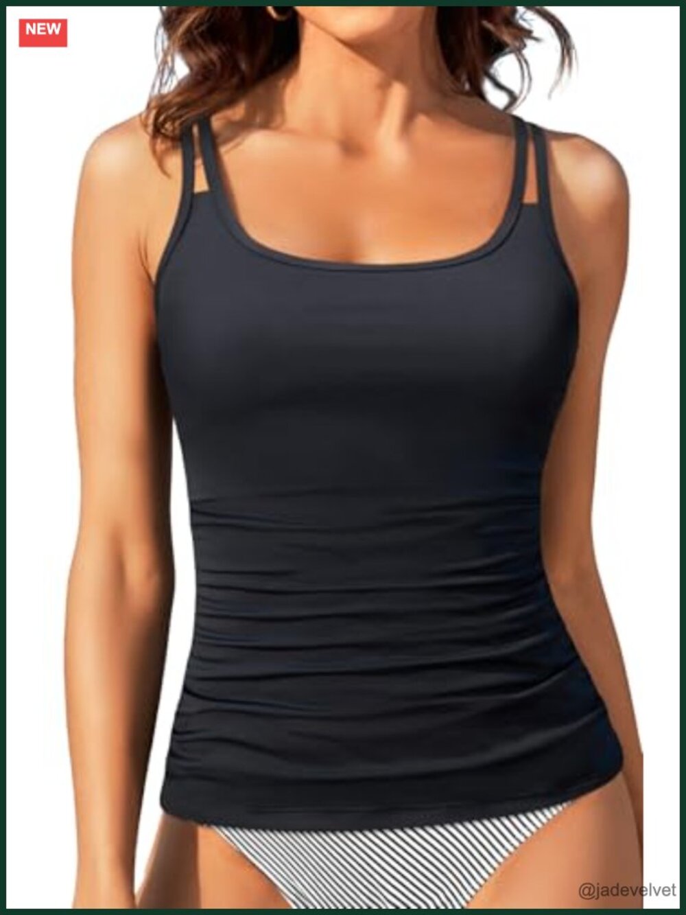 Scoop Neck Tankini Swim Top - Tummy Control Ruched Design - Removable Pads